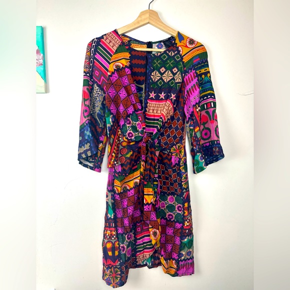 DESIGUAL geometric print wrap style dress size EUR 36 US 4 XS - Picture 3 of 13